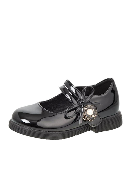 Kids Anatomic Patent Leather Ballerinas with Hoop & Loop Closure Black