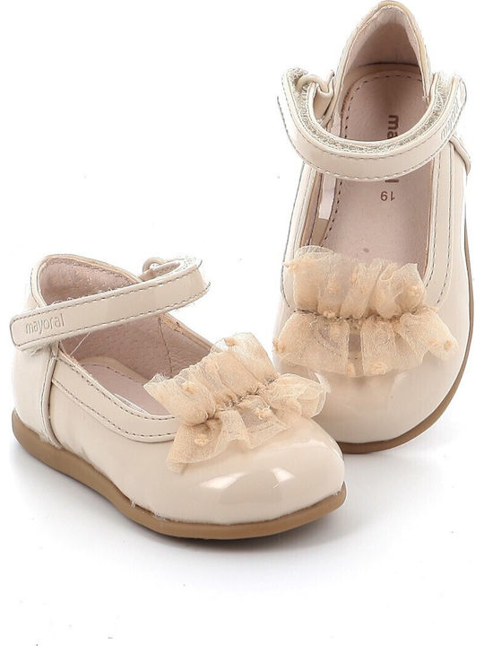 Kids Patent Leather Ballerinas with Hoop & Loop Closure Gold
