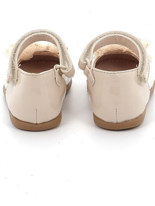 Kids Patent Leather Ballerinas with Hoop & Loop Closure Gold