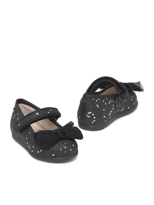 Kids Anatomic Leather Ballerinas with Hoop & Loop Closure Black