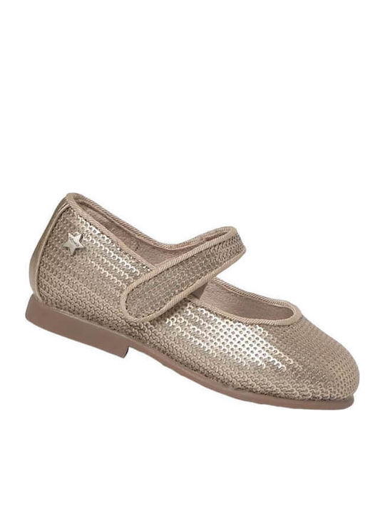Kids Anatomic Leather Ballerinas Balarina with Hoop & Loop Closure Gold