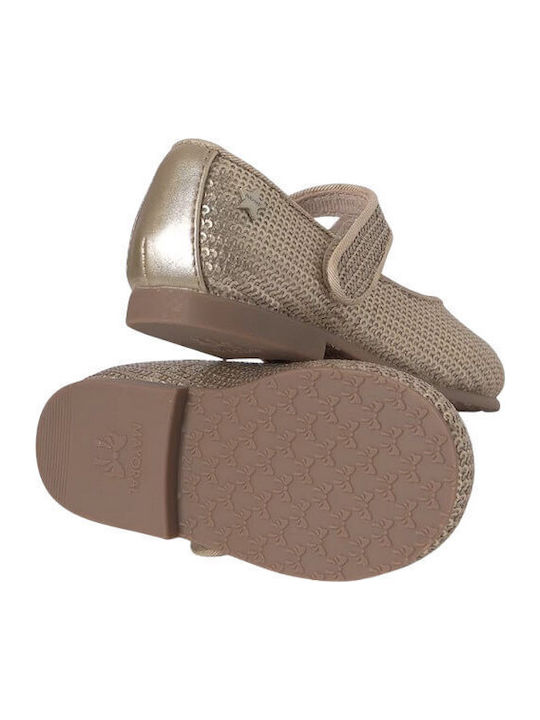 Kids Anatomic Leather Ballerinas Balarina with Hoop & Loop Closure Gold
