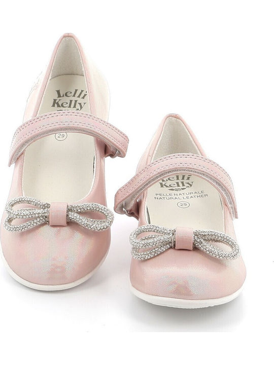 Kids Leather Ballerinas Doroty with Hoop & Loop Closure Pink