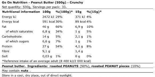 Go On Nutrition Φυστικοβούτυρο Τραγανό Crunchy 500gr
