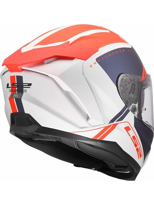 LS2 Challenger II FF817 Titan Matt White/Blue/Red Motorcycle Helmet Full Face ECE 22.06 with Sunvisor