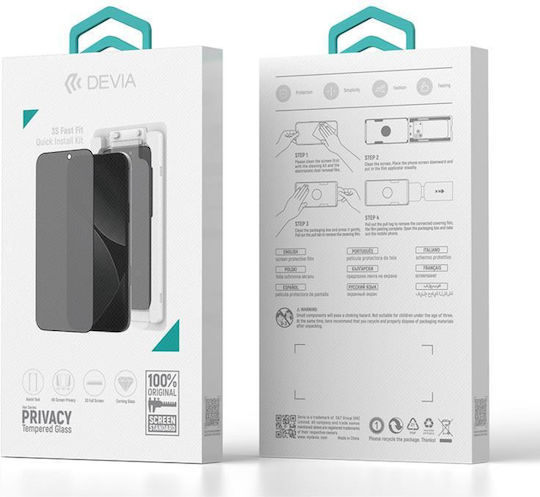 Devia Privatsphäre Gehärtetes Glas Schwarz (iPhone 17 / 17 Pro / 16 Pro)