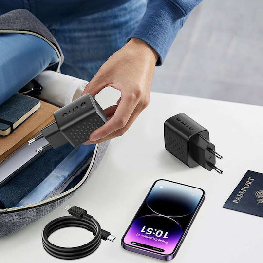 Lito Charger GaN with USB-A Port and 2 USB-C Ports and Cable USB-C - USB-C 65W Power Delivery Blacks (LC25T)