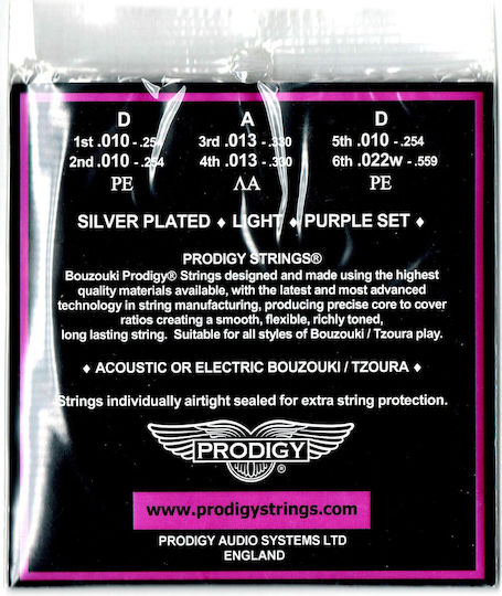 Prodigy Set of Silver Plated Strings for Bouzouki / Tzouras - Silver Plated, Light 10 - 22"