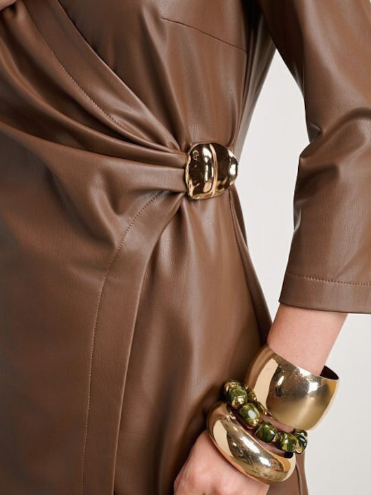 Mini Evening Leather Wrap Brown Dress