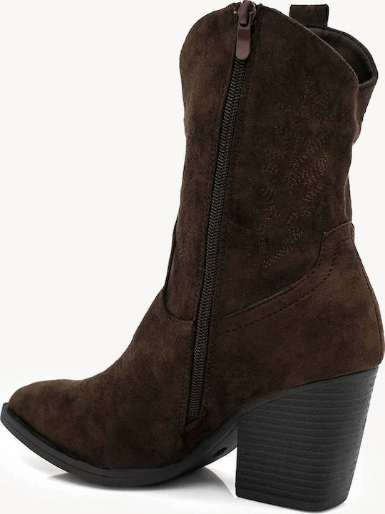 Braune Western Stiefeletten Wildleder mit Pelz Künstlermuster