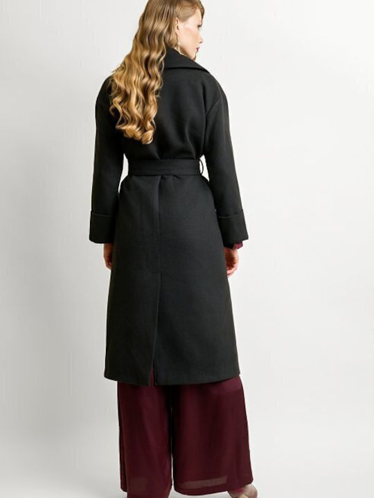 Women's Black Coat with Belt
