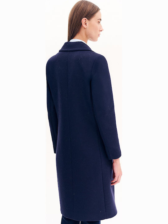 Blauer Damen-Wollmantel mit Knöpfen