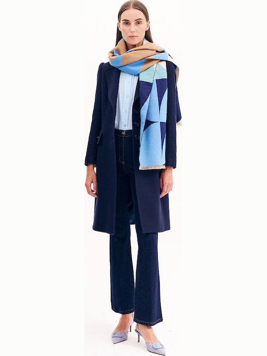 Blauer Damen-Wollmantel mit Knöpfen