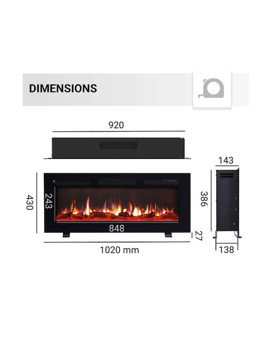 Richen Wall Mounted Electric Fireplace 1800W Black