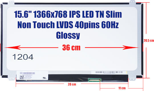 LG Οθόνη 15.6" LED / Slim 1366x768 Glossy 40 Pin για Laptop LP156WH3