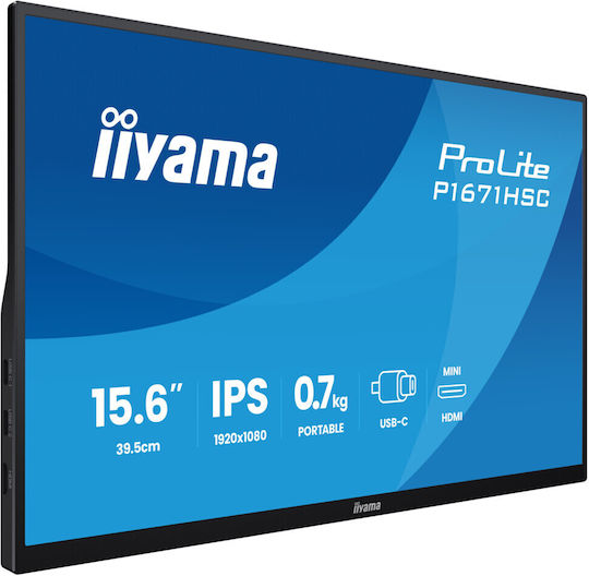 Iiyama ProLite IPS Portable Monitor 15.6" FHD 1920x1080 with Response Time 3ms GTG Gray
