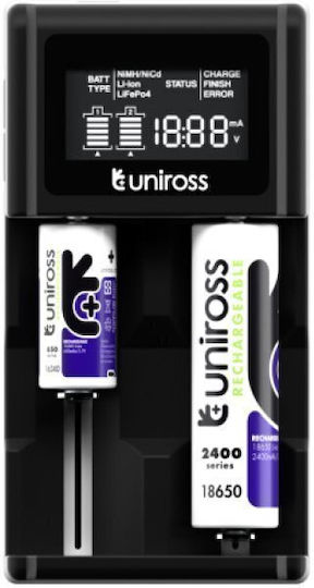 Uniross Φορτιστής 2 Μπαταριών Li-ion/Ni-Cd/Ni-MH Μεγέθους 18650/21700/16340
