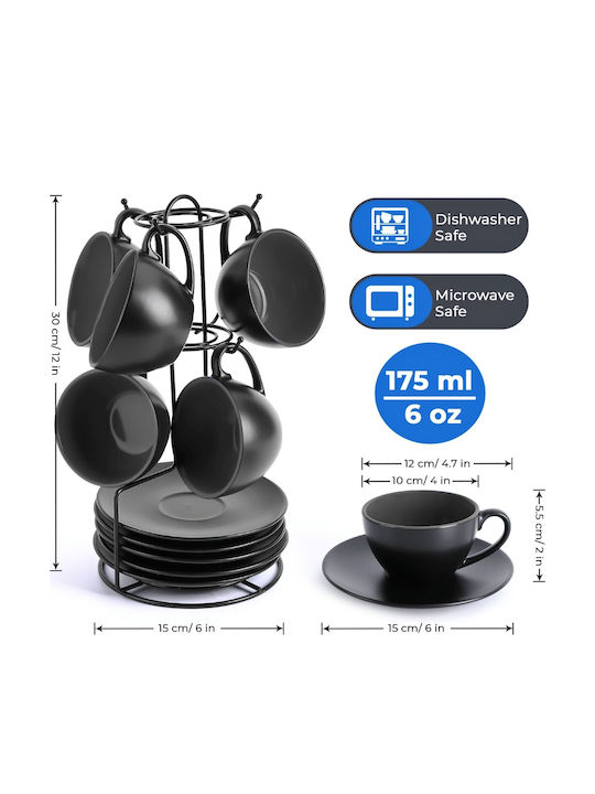 Miamio Set Căni Cappuccino De ceramică Negre 175ml 6buc