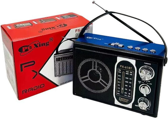 PX-61BT Retro Φορητό Ραδιόφωνο Επαναφορτιζόμενο με Bluetooth και USB Μπλε