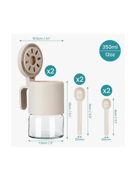 Belle Vous Set 2 Bucăți Vaze Pentru Zahăr / Ceai / Cafea Cu Capac Din Sticlă Transparent 350ml 2 Bucăți
