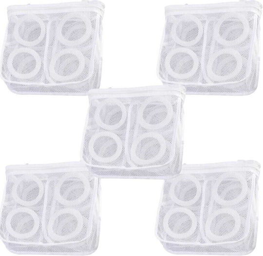 Set 5 Small Size Bags Washing Drying Shoes Clothes Polyester 28 X 27 Cm White