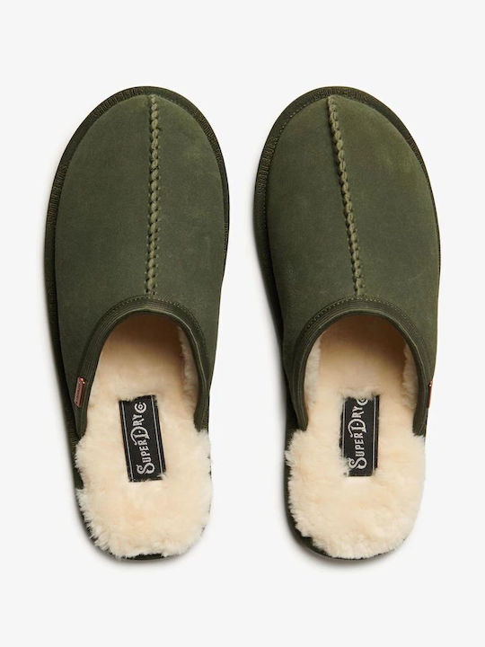 Mule Slipper Lederne Winterliche Herrenhausschuhe Grün