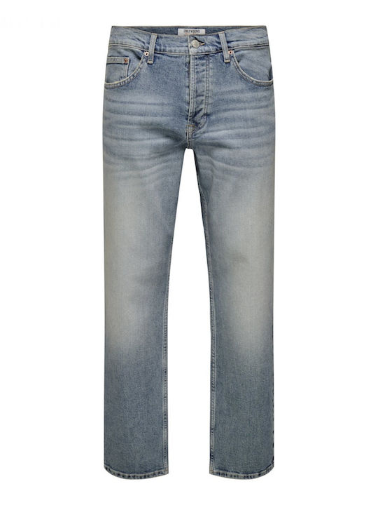 Men's Jeans Pants with Regular Straight Fit Light Blue Denim