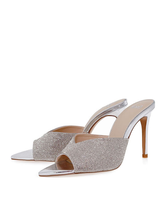 Kristi-370 Mules με Τακούνι σε Ασημί Χρώμα