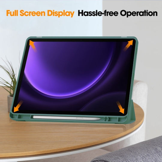 Tablet Case Samsung Galaxy Tab S9 Fe S10 Fe Pencil Holder Sleep Wake Function Flex Trifold Set Sticker Dark Green