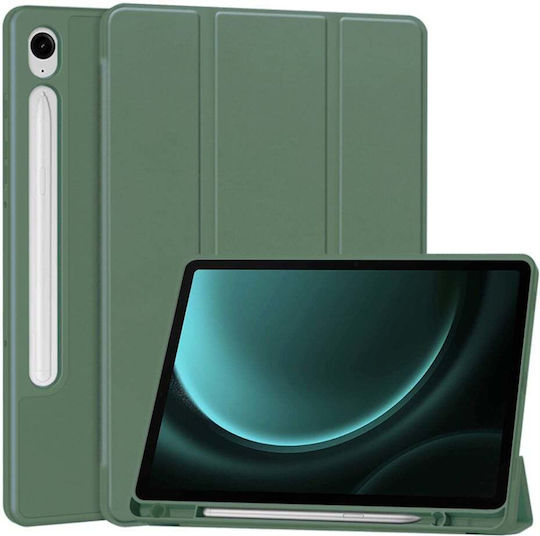 Tablet Case Samsung Galaxy Tab S9 Fe S10 Fe Pencil Holder Sleep Wake Function Flex Trifold Set Sticker Dark Green