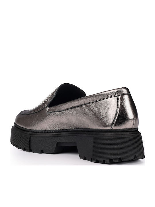 Leather Women's Loafers in Silver Color