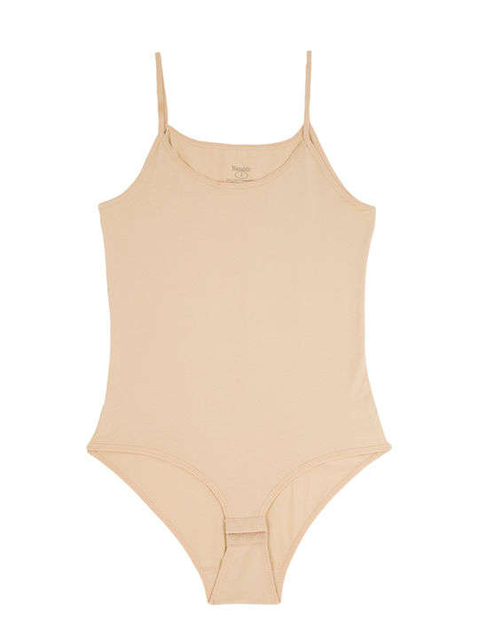 Lingerie Spaghetti Strap Bodysuit Slim Fit Beige