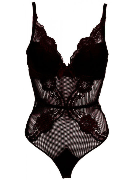 Lingerie Spaghetti Strap Bodysuit with Lace Black