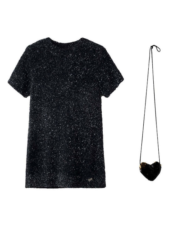 Girls Dress Short Sleeve Knitted Set with Accessories Anthracite