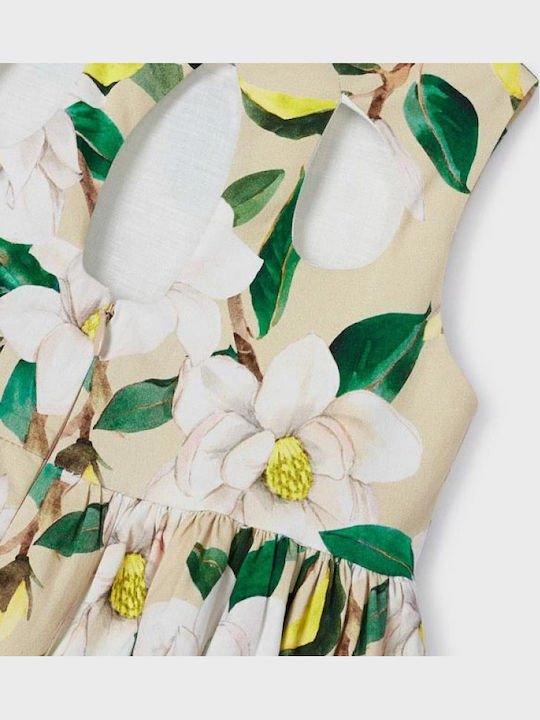 Kinderkleid Ärmellos Blumen Beige