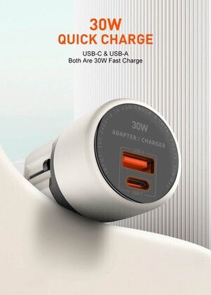 Ldnio Mobile Phone Charger Without Cable with USB-A Port and USB-C Port and USB-C - Lightning Cable 30W Power Delivery Gray