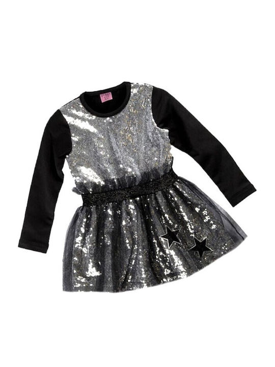 Rochie Fete Mânecă Lungă Din Tulle Set Cu Accesorii Argintiu