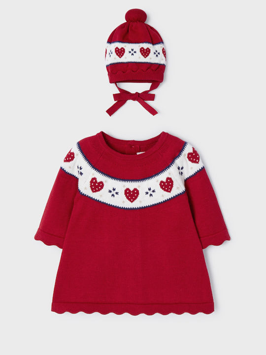 Kinderkleid Langärmelig Knitted Set mit Accessoires Rot