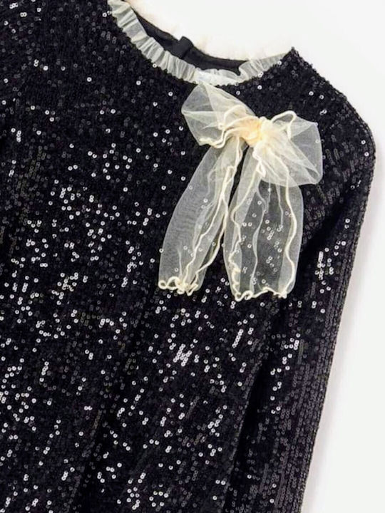 Children's Dress Long Sleeve with Sequins Black