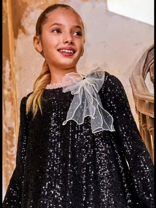 Children's Dress Long Sleeve with Sequins Black
