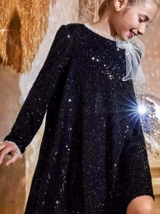 Children's Dress Long Sleeve with Sequins Black
