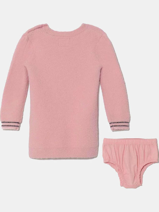 Kinderkleid Langärmelig Knitted Set mit Unterhose Rosa