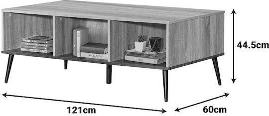 Rectangular Central Coffee Table Made of Solid Wood Sonoma-Anthracite Colour W121xL60xH44.5cm
