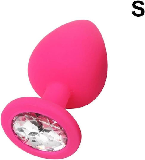 Smd Diamond Silicone Butt Plug Πρωκτική Σφήνα Σιλικόνης 7cm Pink Silver