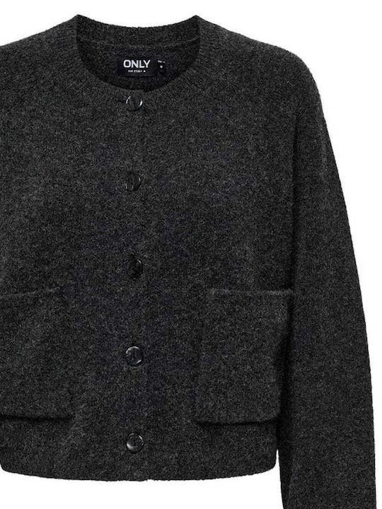 Kurze Gestrickte Damen Strickjacke mit Knöpfen Dunkelgrau