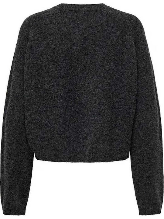 Kurze Gestrickte Damen Strickjacke mit Knöpfen Dunkelgrau