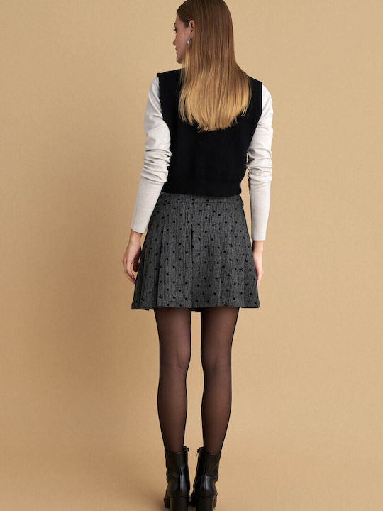 Pleated Mini Skirt Polka Dot Gray
