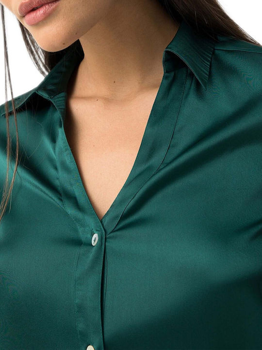 Women's Satin Long Sleeve Shirt Green