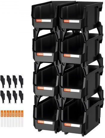 Vevor Set 8 Bucăți Casete Utilizare Generală Cu Capac Și Suport Plastic Negru 3200ml 8 Bucăți
