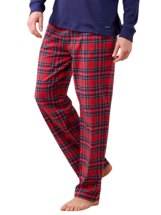 Noidinotte Men's Winter Checked Pajamas Set Blue Marine
